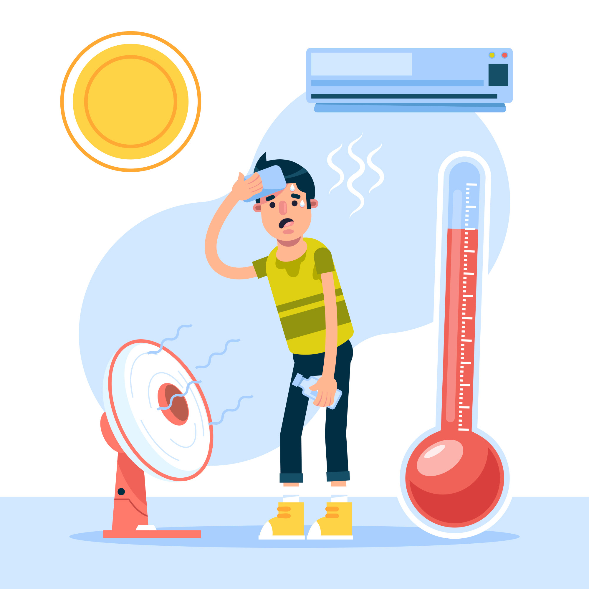 Termômetro em alta sob sol intenso representando onda de calor